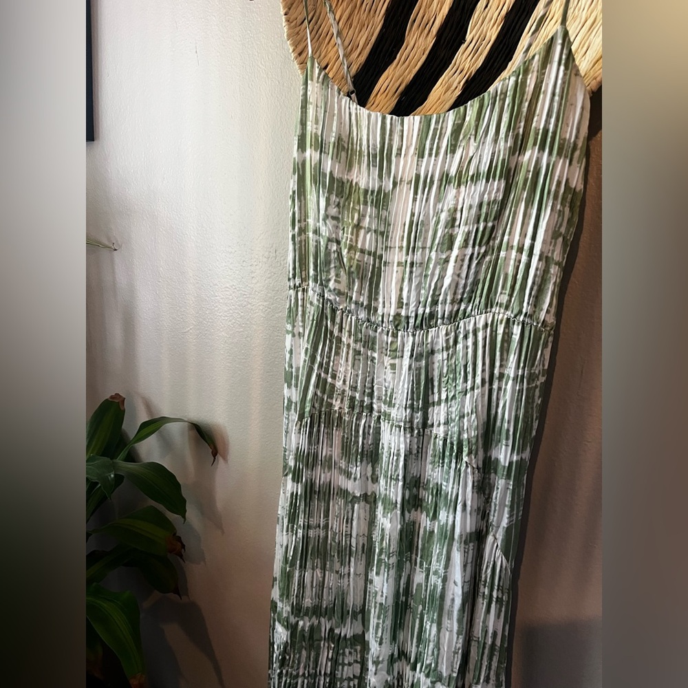 Vince Tie Dye Ruched Midi Cami Dress Green White Women’s Medium - Picture 2 of 14